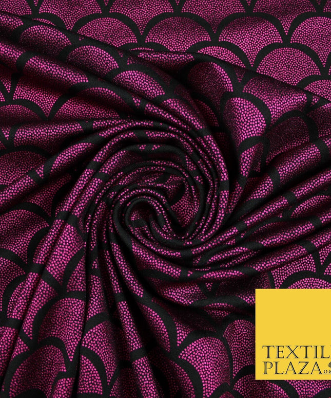 5 COLOURS Metallic Art Deco Print Soft Stretch Jersey Fabric 56"