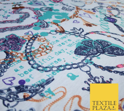 Travel Adventure Charm Bracelet Print Stretch Jersey Fabric 56" 6640