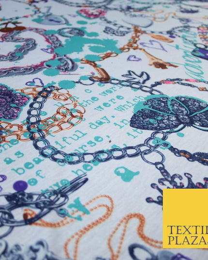 Travel Adventure Charm Bracelet Print Stretch Jersey Fabric 56" 6640