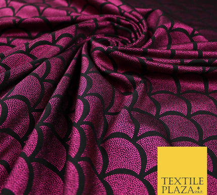 5 COLOURS Metallic Art Deco Print Soft Stretch Jersey Fabric 56"
