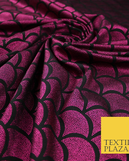 5 COLOURS Metallic Art Deco Print Soft Stretch Jersey Fabric 56"