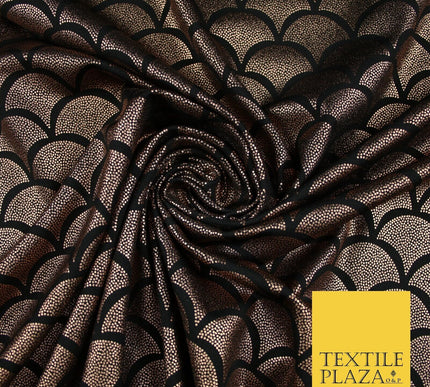 5 COLOURS Metallic Art Deco Print Soft Stretch Jersey Fabric 56"