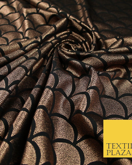5 COLOURS Metallic Art Deco Print Soft Stretch Jersey Fabric 56"