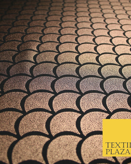 5 COLOURS Metallic Art Deco Print Soft Stretch Jersey Fabric 56"