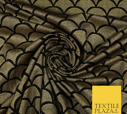 5 COLOURS Metallic Art Deco Print Soft Stretch Jersey Fabric 56"