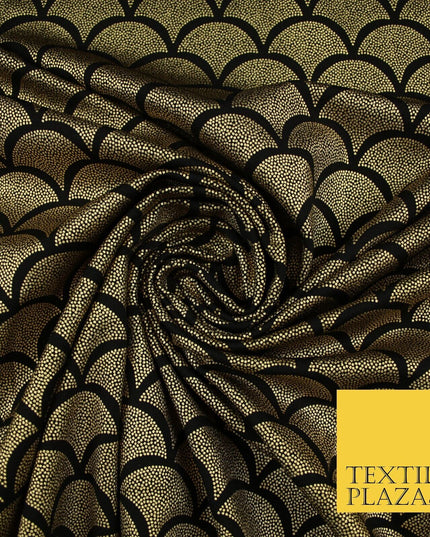 5 COLOURS Metallic Art Deco Print Soft Stretch Jersey Fabric 56"