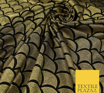 5 COLOURS Metallic Art Deco Print Soft Stretch Jersey Fabric 56"