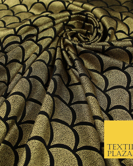 5 COLOURS Metallic Art Deco Print Soft Stretch Jersey Fabric 56"