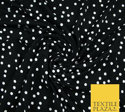 Black with White Polka Dot Print Soft Touch Stretch Jersey Fabric 56" 6633