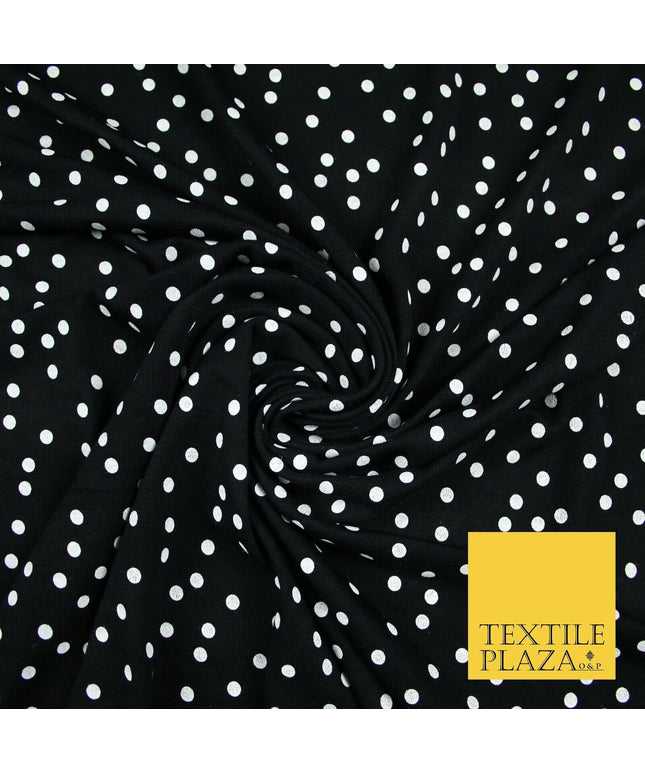 Black with White Polka Dot Print Soft Touch Stretch Jersey Fabric 56" 6633