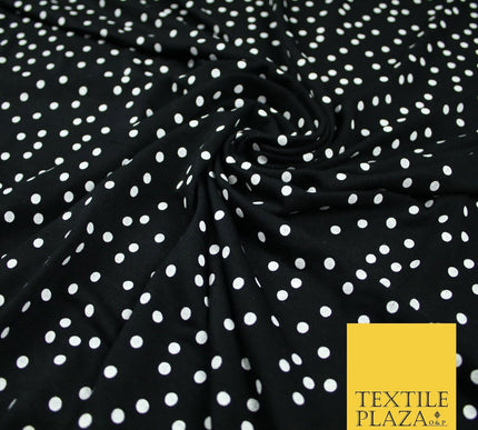 Black with White Polka Dot Print Soft Touch Stretch Jersey Fabric 56" 6633
