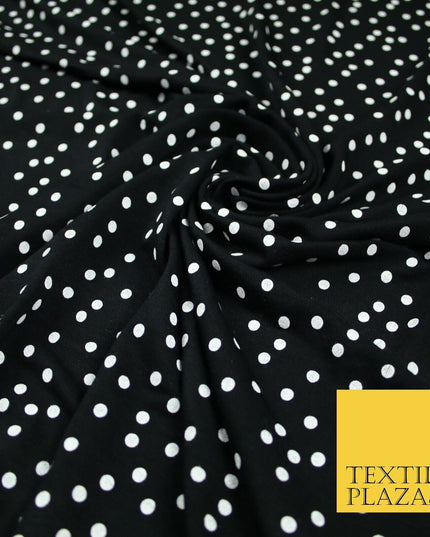 Black with White Polka Dot Print Soft Touch Stretch Jersey Fabric 56" 6633