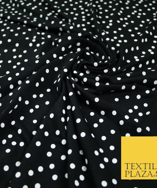 Black with White Polka Dot Print Soft Touch Stretch Jersey Fabric 56" 6633