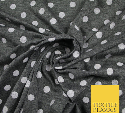 Grey with White Marl Polka Dot Print Soft Touch Stretch Jersey Fabric 56" 6634
