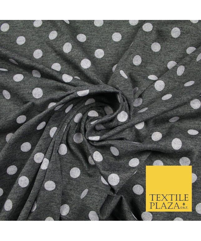 Grey with White Marl Polka Dot Print Soft Touch Stretch Jersey Fabric 56" 6634