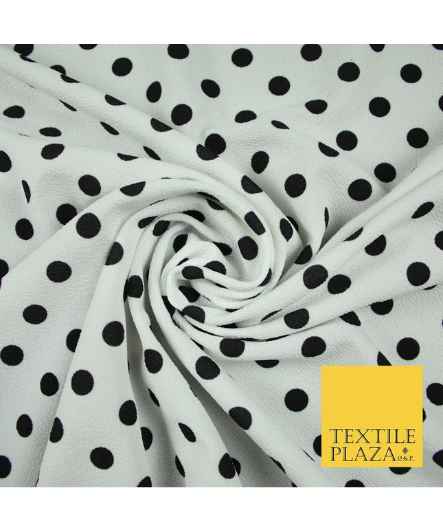 White with Black Polka Dot Print Soft Touch Stretch Jersey Fabric 56" 6630