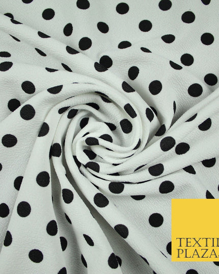 White with Black Polka Dot Print Soft Touch Stretch Jersey Fabric 56" 6630