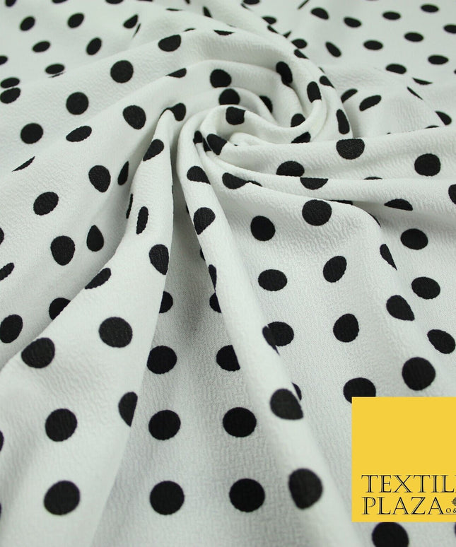 White with Black Polka Dot Print Soft Touch Stretch Jersey Fabric 56" 6630