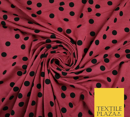 Red with Black Scattered Polka Dot Print Soft Stretch Jersey Fabric 56" 6631