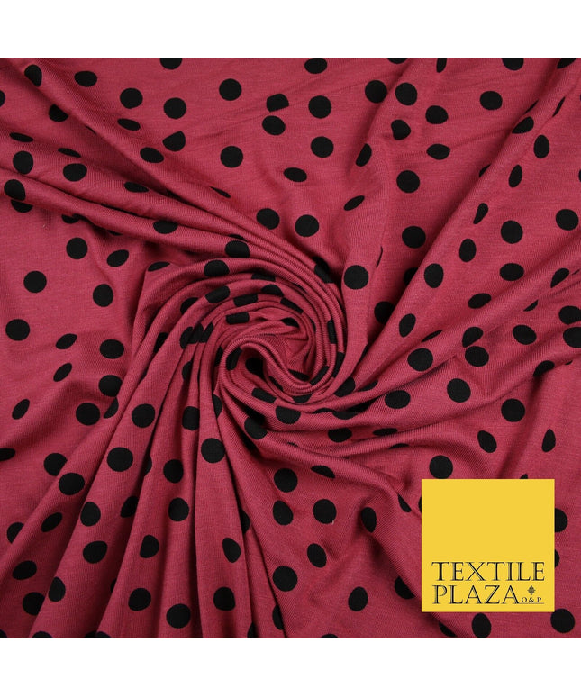 Red with Black Scattered Polka Dot Print Soft Stretch Jersey Fabric 56" 6631