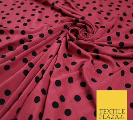 Red with Black Scattered Polka Dot Print Soft Stretch Jersey Fabric 56" 6631