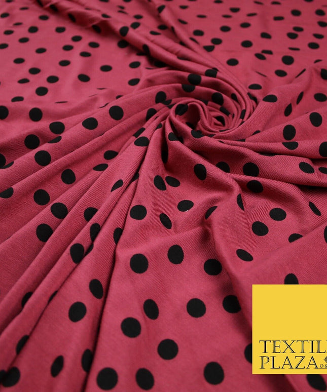 Red with Black Scattered Polka Dot Print Soft Stretch Jersey Fabric 56" 6631