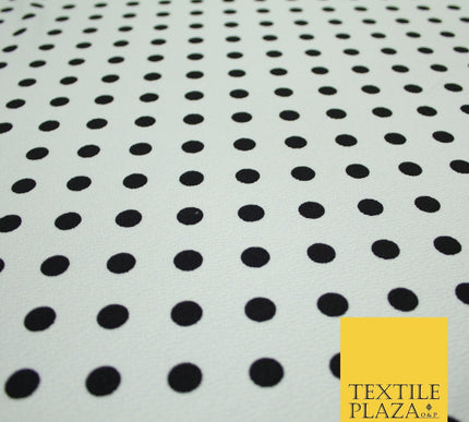 White with Black Polka Dot Print Soft Touch Stretch Jersey Fabric 56" 6630