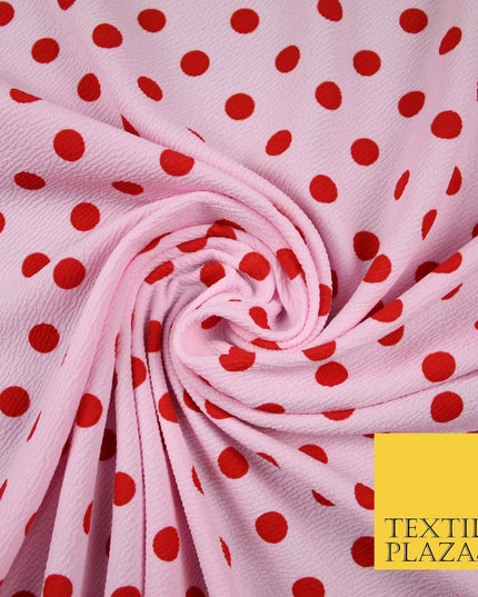 Baby Pink with Red Polka Dot Print Soft Touch Stretch Jersey Fabric 56" 6629