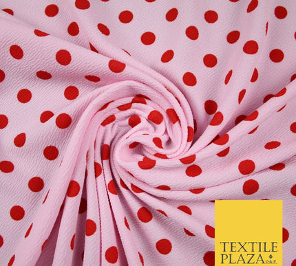 Baby Pink with Red Polka Dot Print Soft Touch Stretch Jersey Fabric 56" 6629