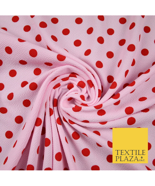 Baby Pink with Red Polka Dot Print Soft Touch Stretch Jersey Fabric 56" 6629