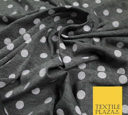 Grey with White Marl Polka Dot Print Soft Touch Stretch Jersey Fabric 56" 6634