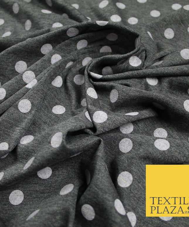 Grey with White Marl Polka Dot Print Soft Touch Stretch Jersey Fabric 56" 6634