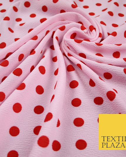 Baby Pink with Red Polka Dot Print Soft Touch Stretch Jersey Fabric 56" 6629