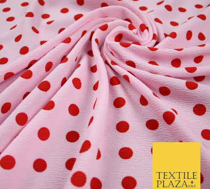 Baby Pink with Red Polka Dot Print Soft Touch Stretch Jersey Fabric 56" 6629