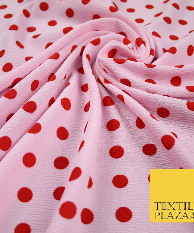 Baby Pink with Red Polka Dot Print Soft Touch Stretch Jersey Fabric 56" 6629