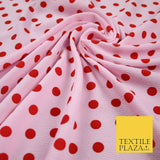 Baby Pink with Red Polka Dot Print Soft Touch Stretch Jersey Fabric 56" 6629