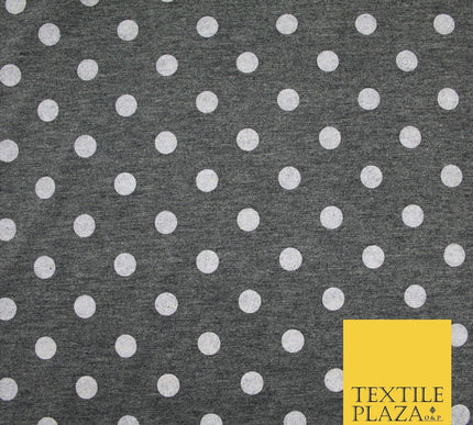 Grey with White Marl Polka Dot Print Soft Touch Stretch Jersey Fabric 56" 6634