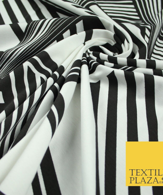 White & Black Stripe Abstract Print Soft Touch Stretch Jersey Fabric 56" 6628