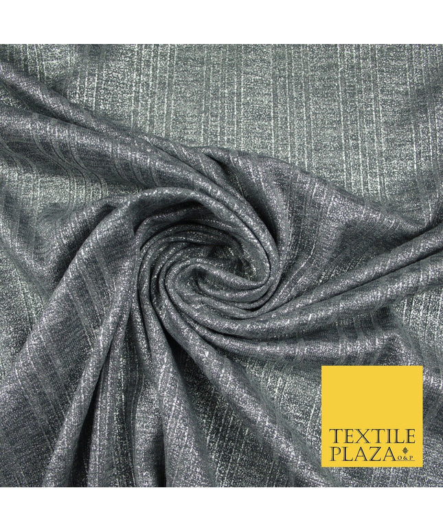 Grey Marl Subtle Stripe Print Soft Touch Stretch Jersey Fabric 56" 6627