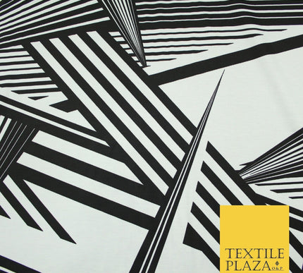 White & Black Stripe Abstract Print Soft Touch Stretch Jersey Fabric 56" 6628