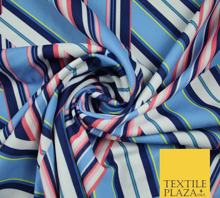 Light Blue Abstract Lines Print Soft Touch Stretch Jersey Fabric 56" 6622