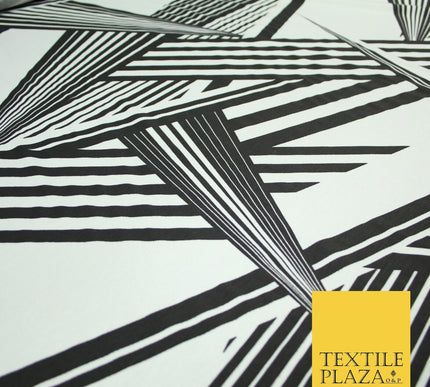 White & Black Stripe Abstract Print Soft Touch Stretch Jersey Fabric 56" 6628