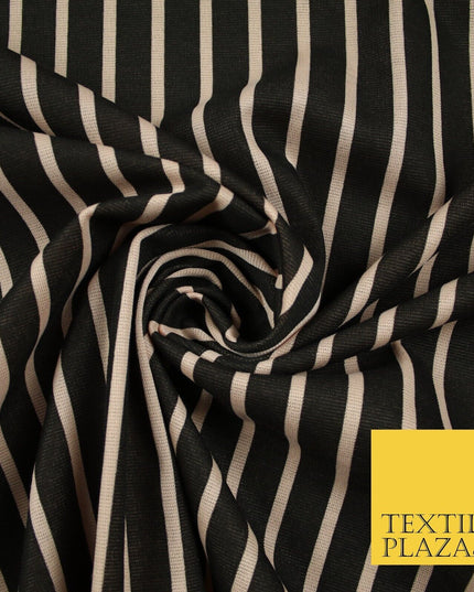 Black & Beige Stripe Print Soft Touch Stretch Jersey Fabric 56" 6623
