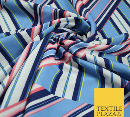 Light Blue Abstract Lines Print Soft Touch Stretch Jersey Fabric 56" 6622