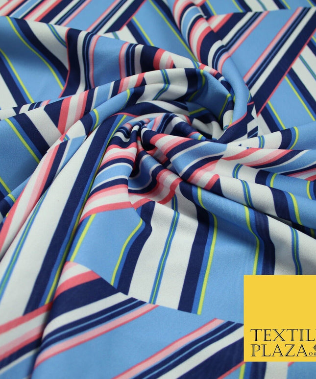 Light Blue Abstract Lines Print Soft Touch Stretch Jersey Fabric 56" 6622