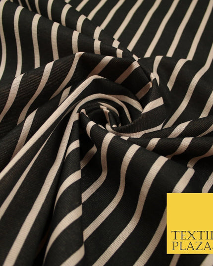 Black & Beige Stripe Print Soft Touch Stretch Jersey Fabric 56" 6623