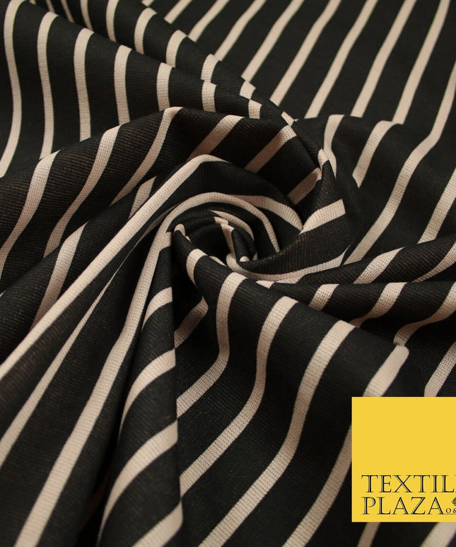 Black & Beige Stripe Print Soft Touch Stretch Jersey Fabric 56" 6623