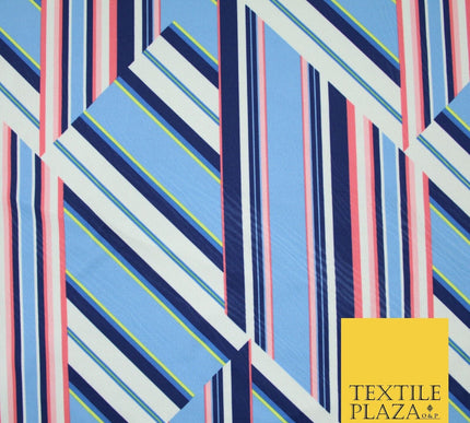 Light Blue Abstract Lines Print Soft Touch Stretch Jersey Fabric 56" 6622