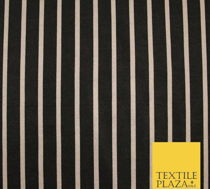 Black & Beige Stripe Print Soft Touch Stretch Jersey Fabric 56" 6623