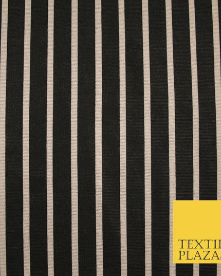 Black & Beige Stripe Print Soft Touch Stretch Jersey Fabric 56" 6623